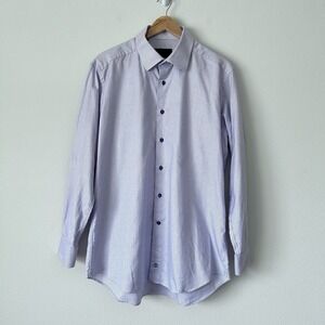 David Donahue Men's Purple Lilac Lavender Trim Dress Shirt Long Sleeve Size 17.5